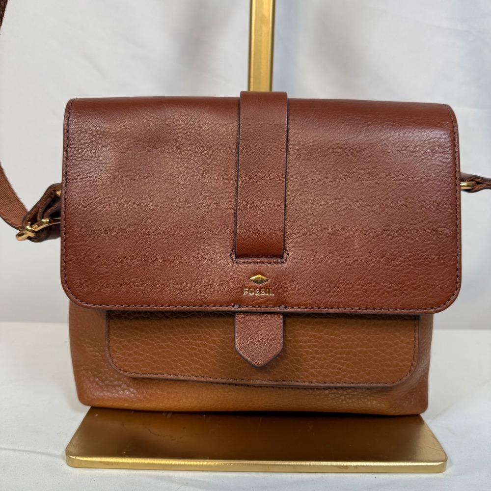 Fossil Kinley Brown Leather Crossbody Bag Small‎ Zip & Flap Purse